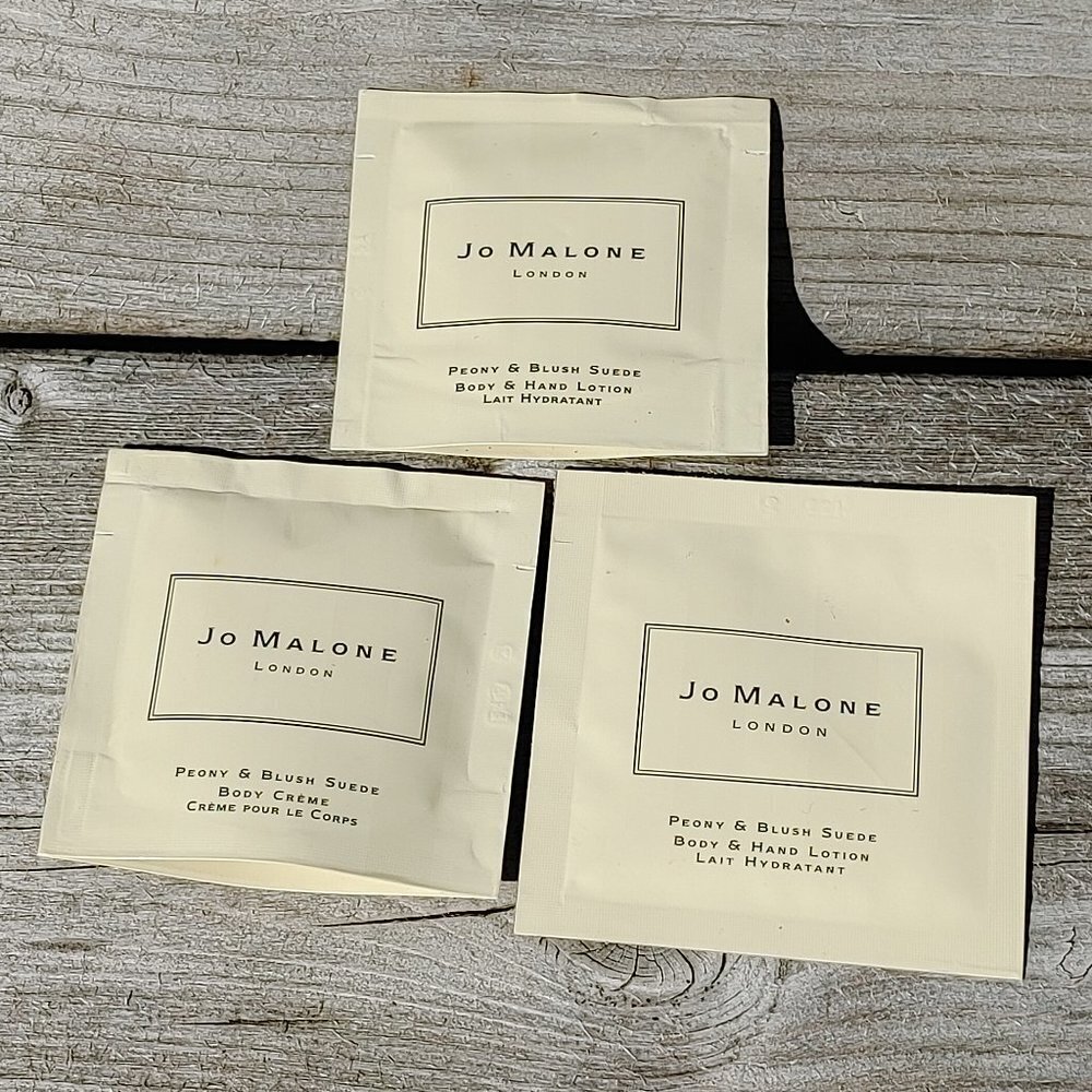 JO MALONE London PEONY & BLUSH SUEDE Body Cream + Body & Hand Lotion SAMPLES X3